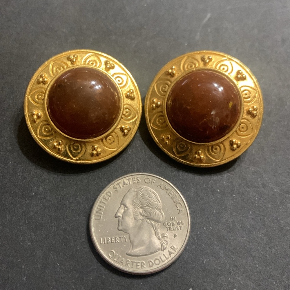 Vintage Liz Claiborne gold & amber earrings  clip - Picture 3 of 4